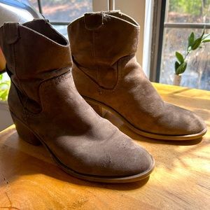 Merona boots olive green look like suede.